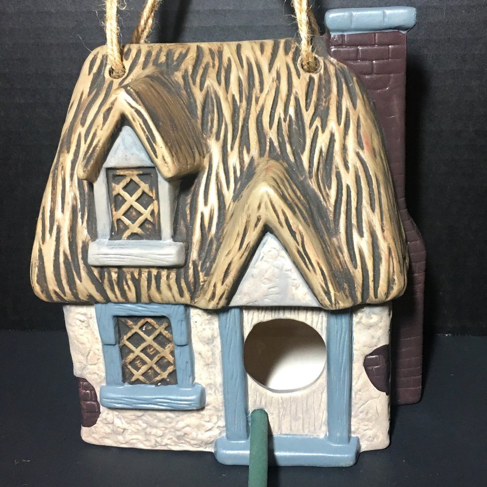 Vintage Ceramic Bird House Summer Cottage Ready to Hang Yard Decor Birdwatching